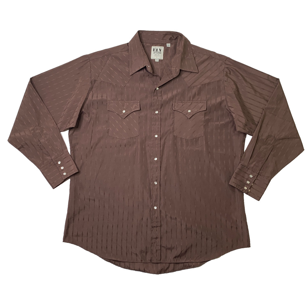 Ely Cattleman Shirt Mens XL Extra Large Western Vertical Dobby Stripe Pearl Snap